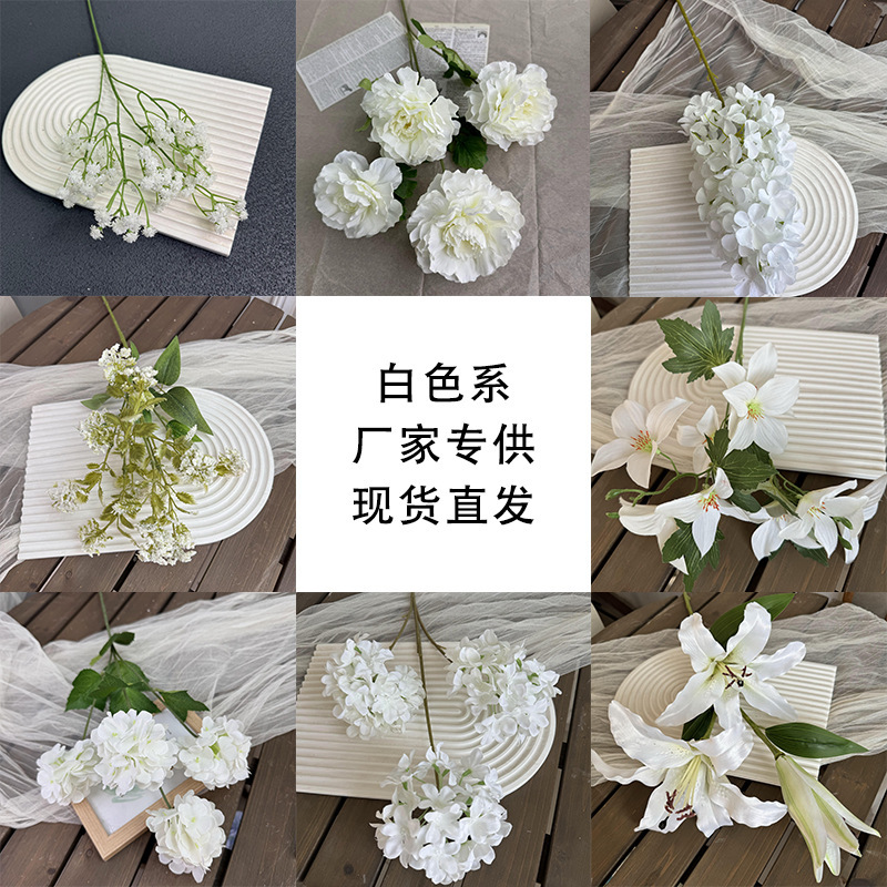 Jin Xi White Simulation Flower Diamond Rose Hydrangea Wedding Auditorium Decoration Flower Material Home Living Room Decoration Fake Flower