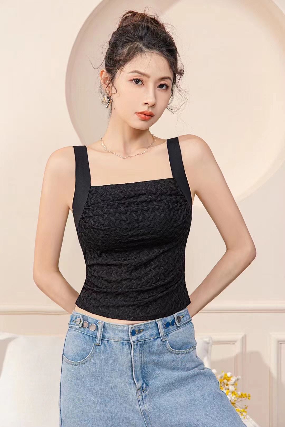 8816 Bubble Encaje, pliegues, tirantes anchos, ropa interior tipo chaleco, talla grande, tapón elástico, carne delgada, ropa interior fina, ropa exterior