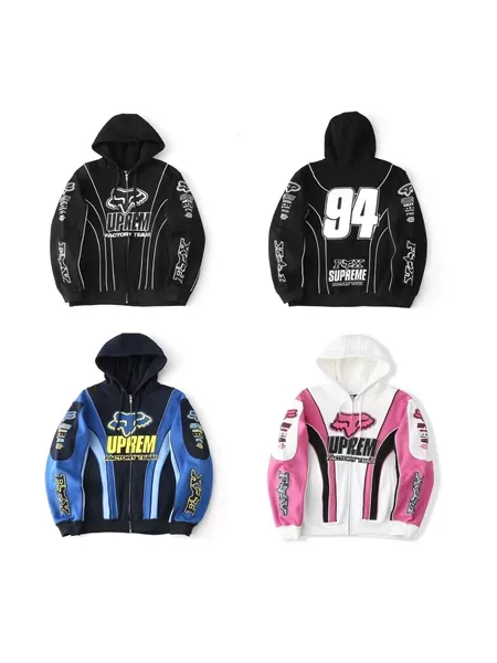 Cross-Border Sup Fox Head Collaboration Model Fw25 Logo Pattern Zip-Up Hoodie Unisex