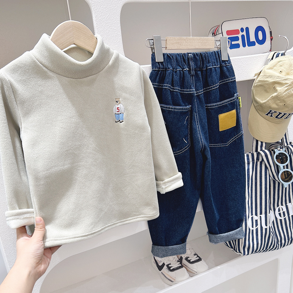 Camisa de fondo engrosada de cuello alto para niños 2023 ropa interior de otoño e invierno camisa de fondo para niños invierno forro polar engrosado terciopelo de una pieza