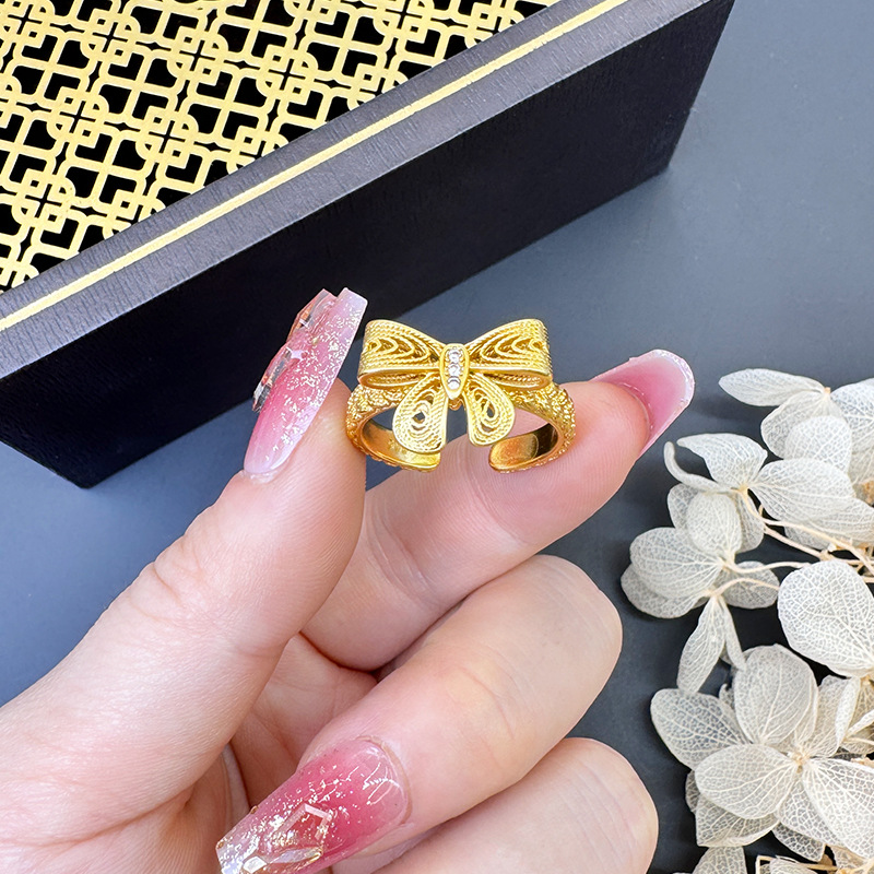 Antiguo oro vietnamita arco dulce fresco anillo princesa huida pequeño libro rojo idéntico no se desvanece joyas