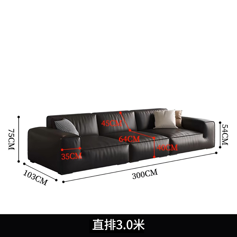 Sofá de piel de cabeza de vaca negra grande con bloque de tofu simple moderno, sala de estar, apartamento pequeño, resistente a los arañazos, cómodo, sofá de piel de vaca real image 12