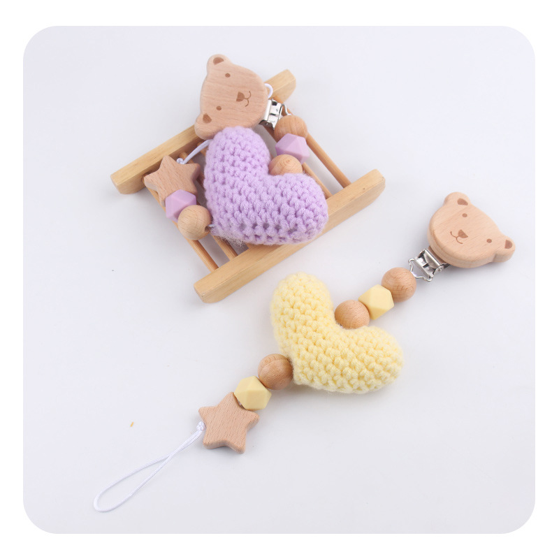 Nuevos bebés caricaturas Bees chupeta clips DIY lana amor de cordón de goma de madera cuentas chupeta cadena anti-caída cadena