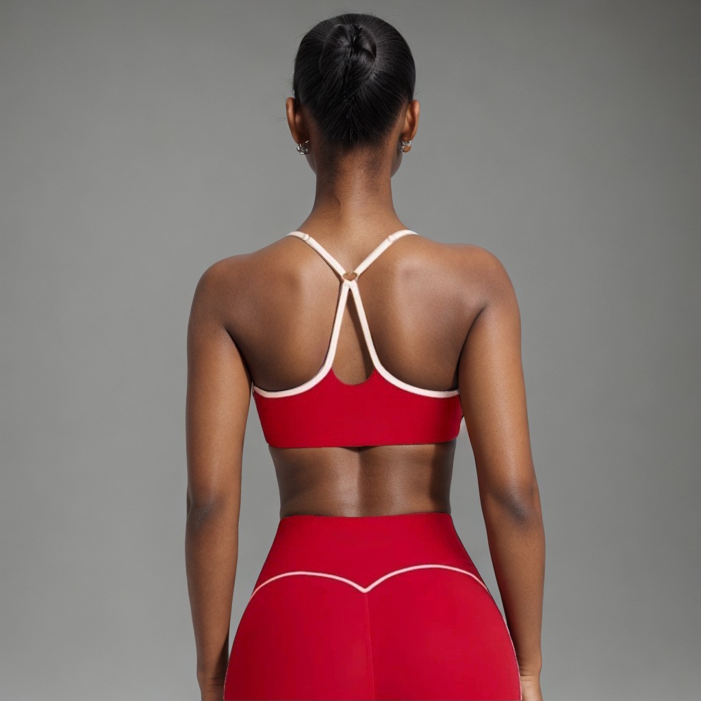 Procesamiento personalizado OEM comercio exterior europeo y americano transfronterizo belleza espalda deporte contraste color sujetador melocotón cadera alta cadera elástica pantalones de yoga