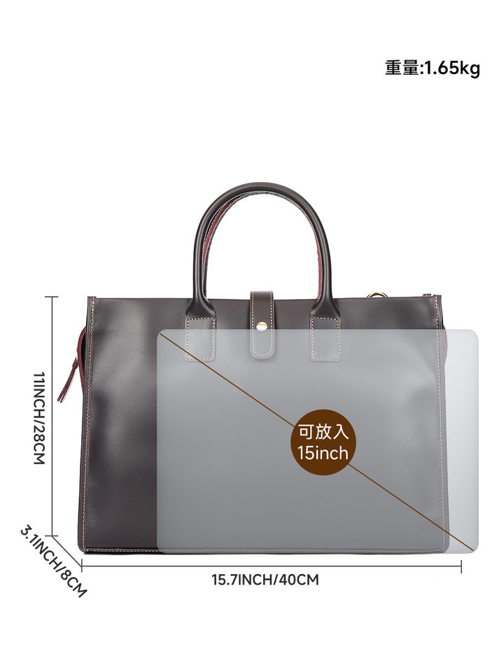 Túi xách tay nam da bò thật công sở đựng laptop 14 inch, cặp đựng tài liệu đeo vai — Màu cà phê