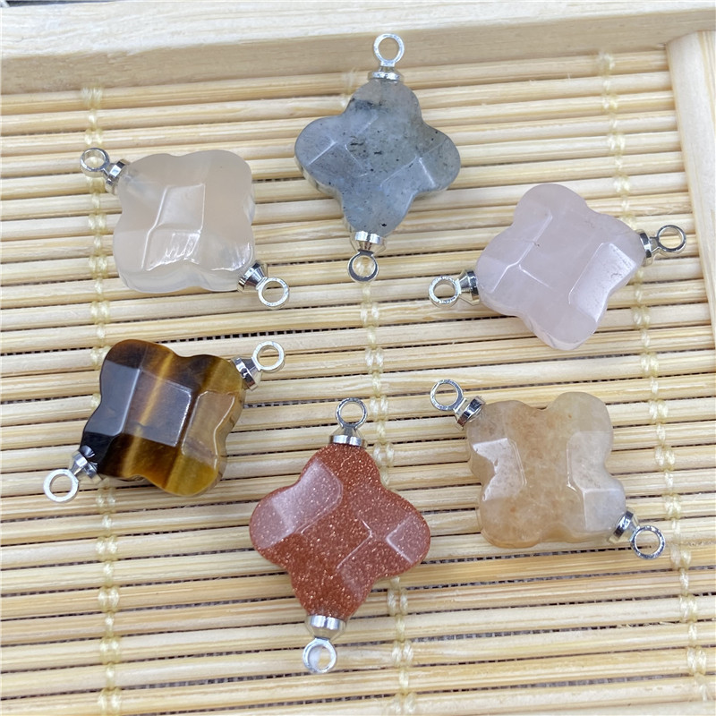 Pink Crystal Four-leaf Flower Pendant Diy Faceted Flower Grass Leaf Stone Jewelry Accessory display picture 1