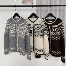 羊毛粗针【博主同款】外套宽松百搭费尔岛提花开衫濮院实体批发女