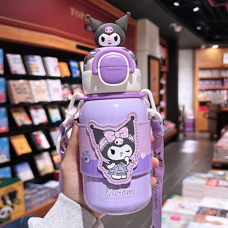 サンリオ子供用ダブルドリンク魔法瓶カップ女の子用かわいいポータブルストローカップ学生スクールクロスボディ落下防止カップ|undefined
