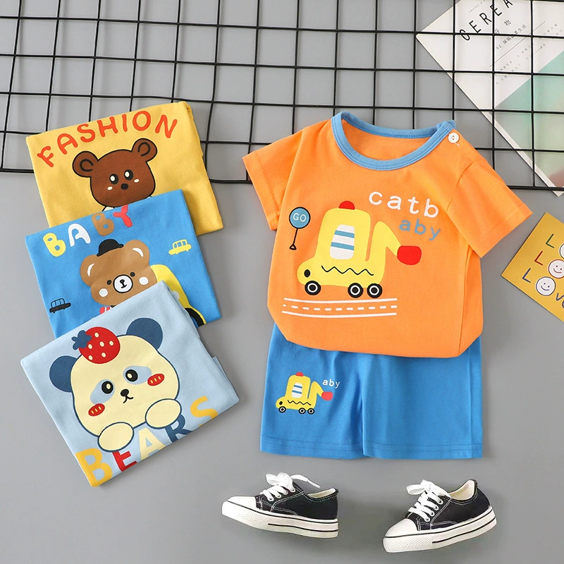 Детский комплект с короткими рукавами Летняя хлопчатобумажная детская одежда для мальчиков новая модель для девочек тонкая футболка летняя детская одежда