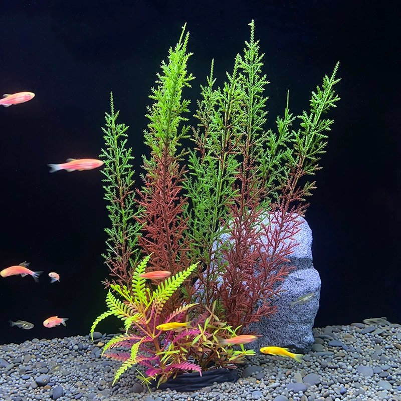 Декоративная underwater ландшафтная композиция для аквариума: пластиковые цветы, водоросли и океанический источник