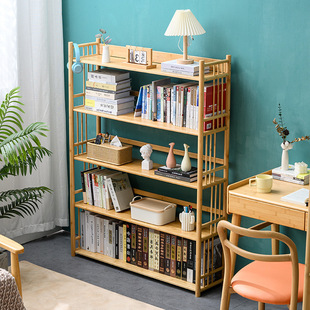 Bookshelf Storage Rack Children's Bedroom Storage Rack Simple Multi-layer Student Living Room Floor Bookcase Household Bamboo Solid Wood