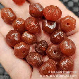 红玛瑙六棱回纹珠玉石散珠红玉髓玉扣算盘珠隔片隔着手链饰品配件