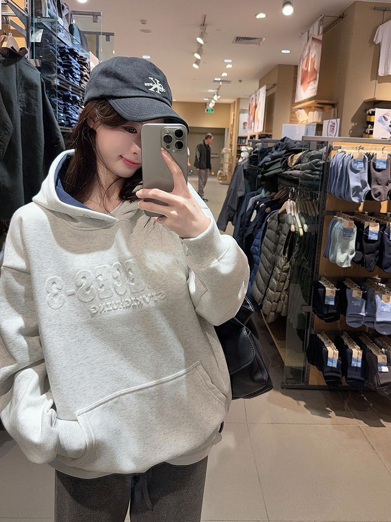 Loose Starry Sky Pattern Autumn and Winter Hooded Sweatshirt Top for Women, Korean Style Custom Fleece-Lined New Fashion Trendy Jacket for Women 3