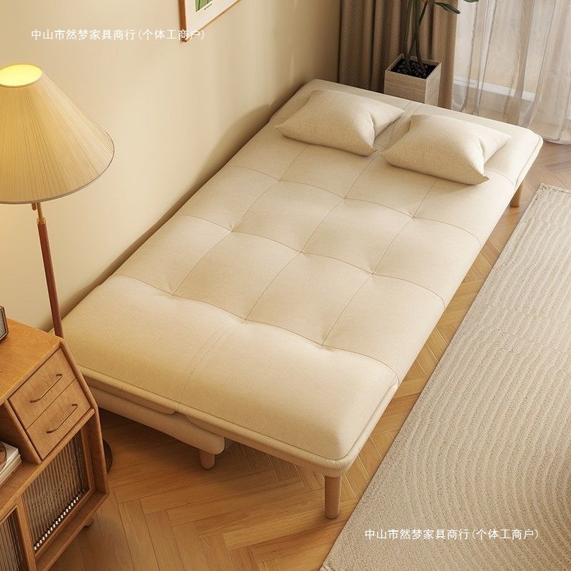 2025 New Sofa Bed Sofa Rental Living Room Bedroom Folding Solid Wood Dual-Purpose Fabric Sofa Apartment Wholesale