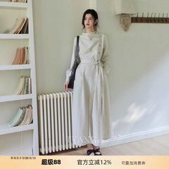 贰羊设计【暮云归】高级感长袖斜门襟连衣裙女秋知识分子风收腰裙