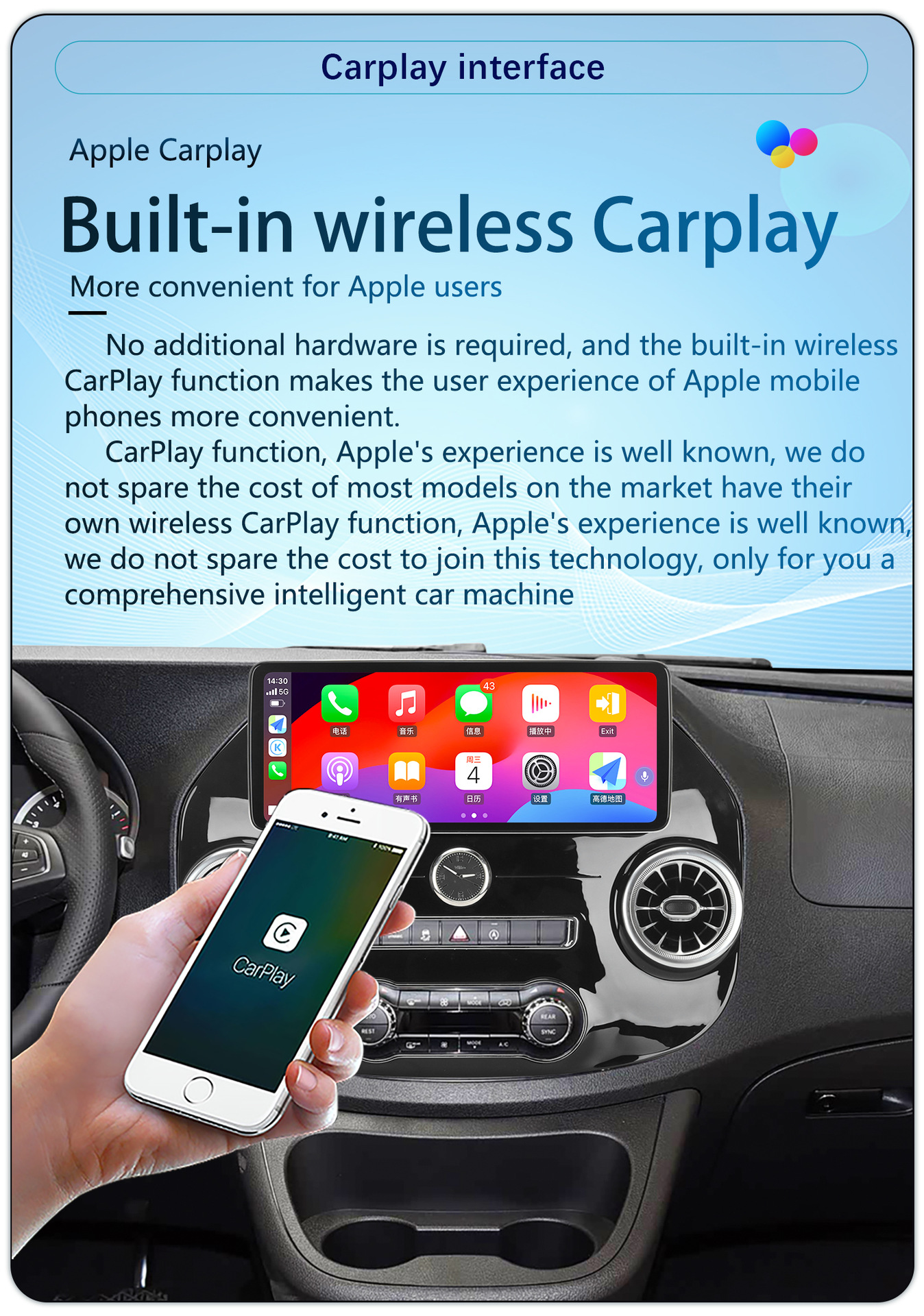 Suitable for 16-23 Mercedes-Benz Vito Vito 12.3inch Android Large-Screen Wireless Carplay Car Navigator