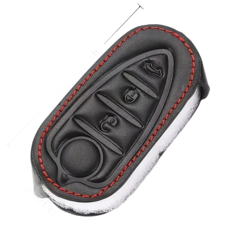 Suitable for Alfa Romeo key fobs: genuine leather car key case with buckle, protective shell, and red-edged stitching