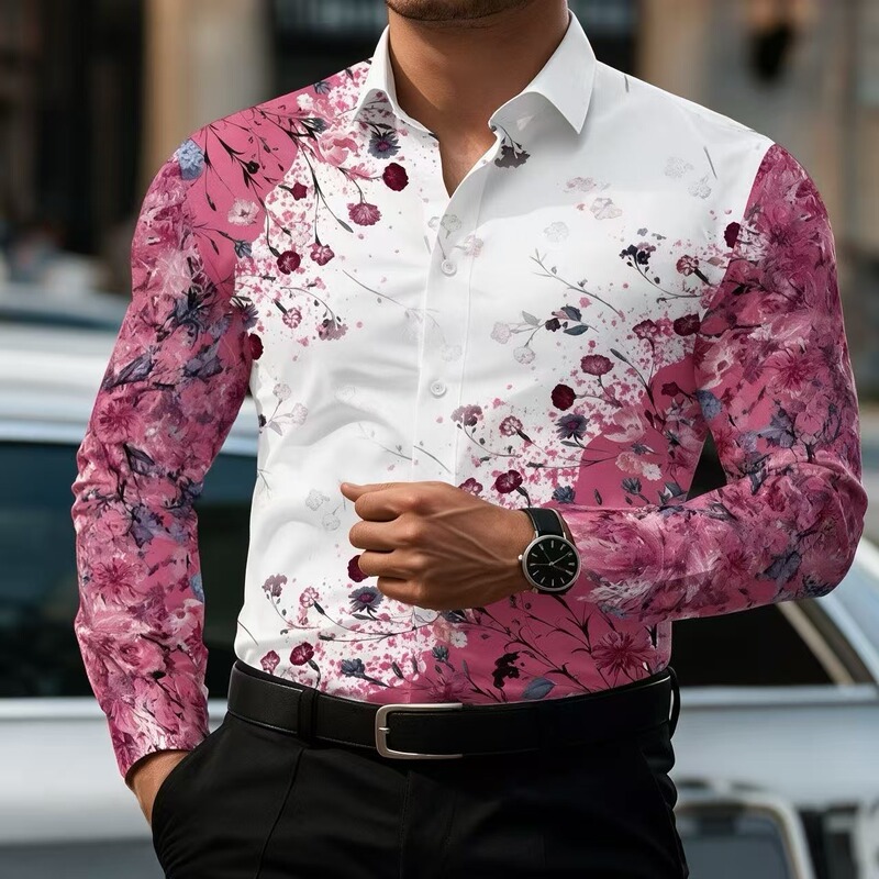 2026 New Cross-Border Men's Printed Shirt Hawaiian Style Casual Long Sleeve Turn-Down Collar Shirt Light Luxury Trendy Floral 2026 New Cross-Border Men's Printed Shirt Hawaiian Style Casual Long Sleeve Turn-Down Collar Shirt Light Luxury Trendy Floral