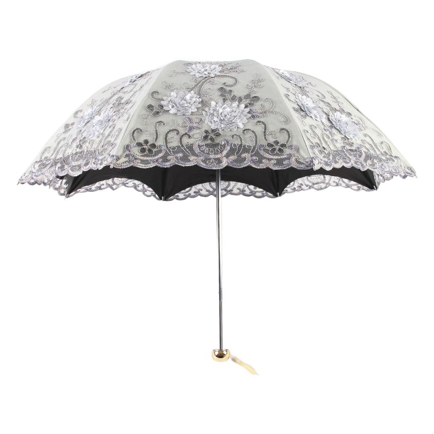 Nuevo paraguas plegable de encaje bordado de doble capa de vinilo paraguas triple paraguas a prueba de UV paraguas de sol paraguas soleado ventas directas de fábrica