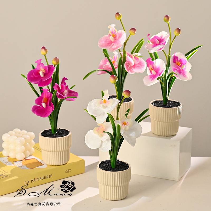 Tres flores y dos frutas orquídeas mariposa sensación de mano simulación pequeña decoración del hogar bonsai fotografía flores artificiales boda flores falsas adornos pequeños
