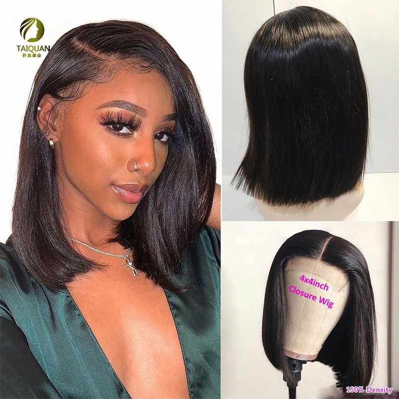 4X4 front lace HD headgear bob wig human hair Foreign trade real person wig Bobo straight short hair