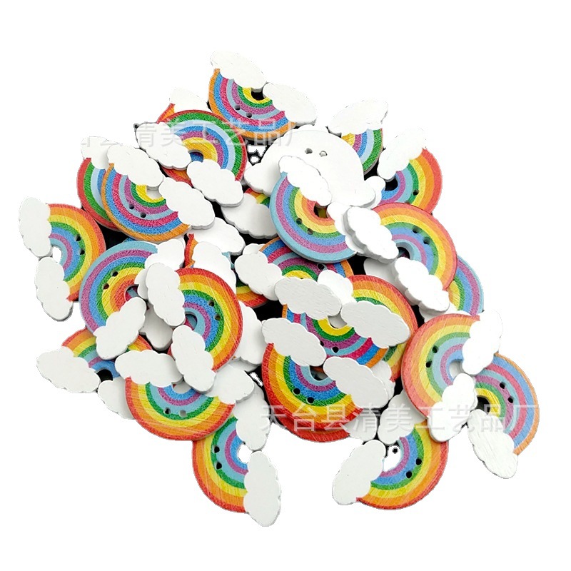 30*17mm fondo blanco pintado madera arco iris pieza de madera madera fondo blanco decoración arco iris accesorios 50 piezas por paquete