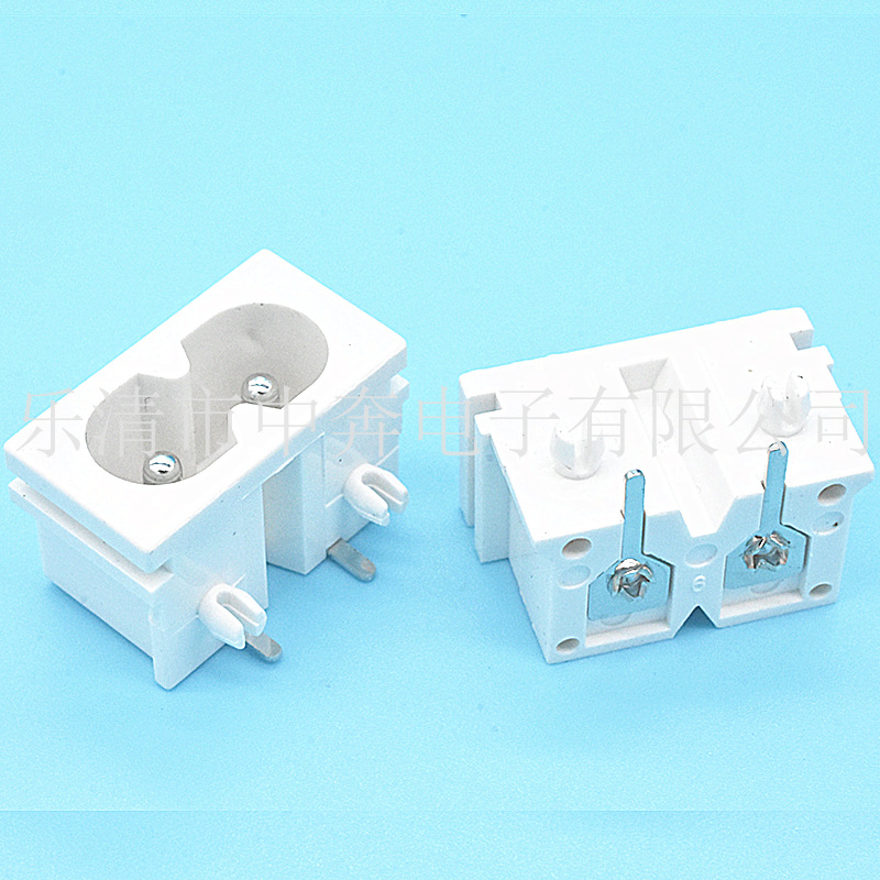 AC-019 8字型插座 空心针 两脚AC电源插座 白色两针侧插小8字插座