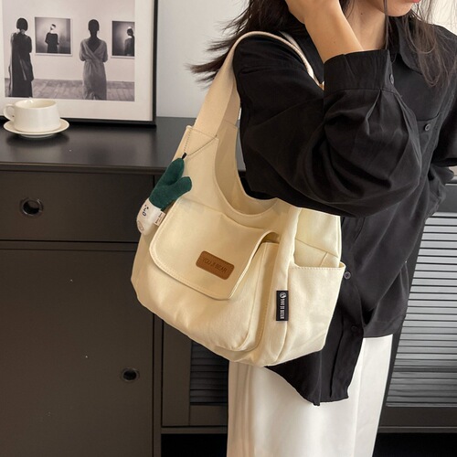 Student casual canvas bag women's 2024 spring new trendy Korean version tote bag Korean version large capacity armpit bag