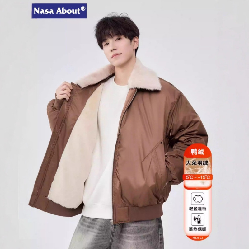 Nasa Lamb Wool down Jacket Men's Winter 2026 New Style Fleece-Lined Thickened Baseball Jacket Lightweight Short Coat for Men