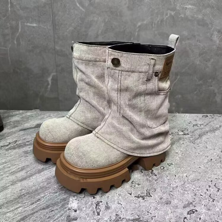 厚底增高大黄靴子女2025新款秋季工装靴英伦风马丁靴户外登山短靴|undefined