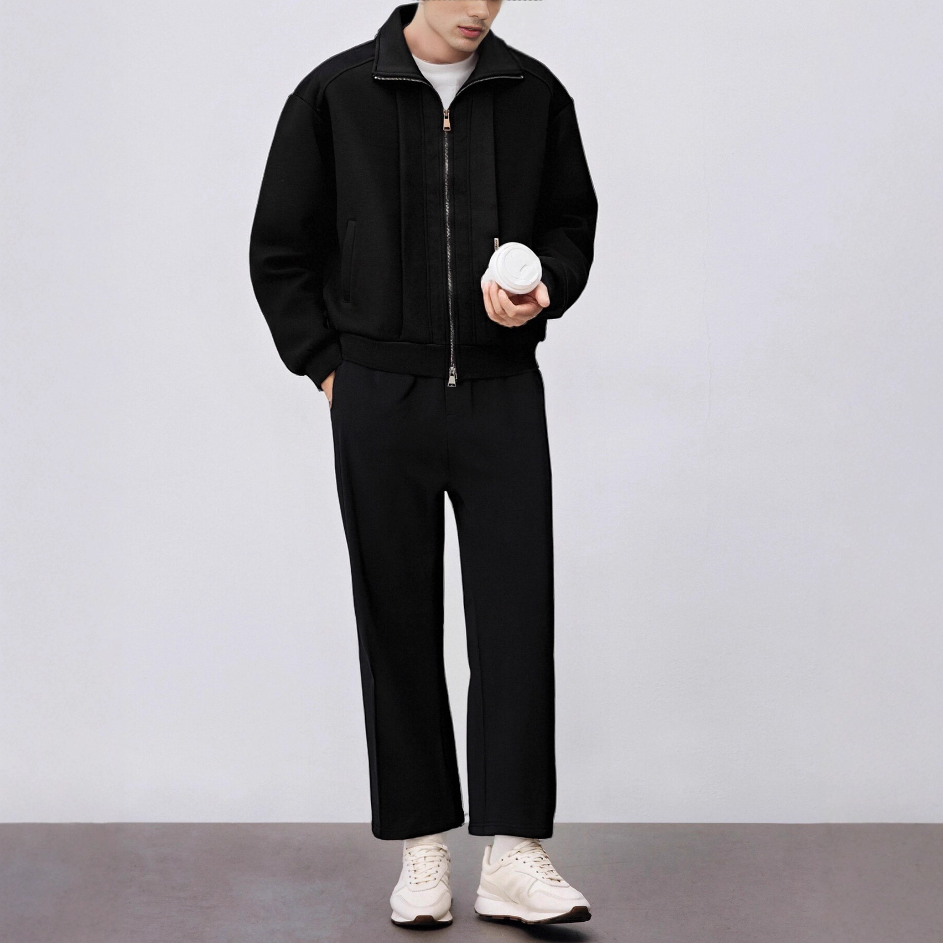 秋季新款开衫拉链男装秋装外套休闲时尚高级感上衣长裤秋冬套装男