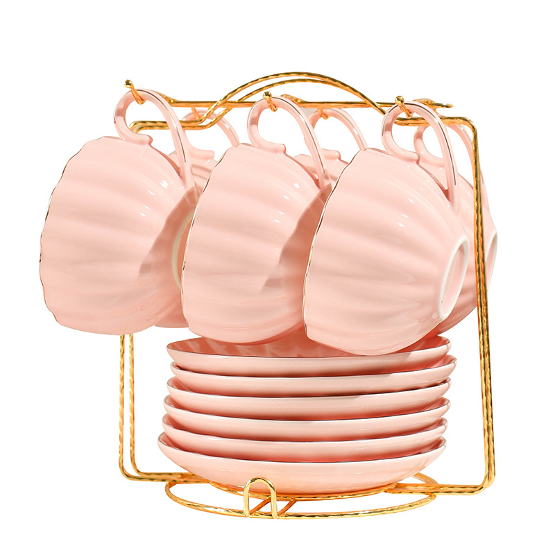 Comercio exterior de cerámica taza de café platillo juego de té regalo simple flor taza de té hogar taza de agua café traje de regalo con estante