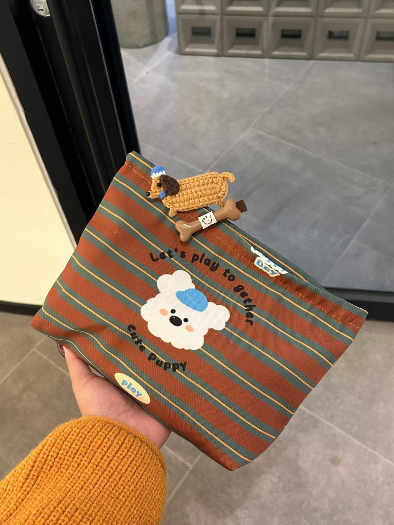 new striped puppy cosmetic bag portable clutch large capacity travel business trip sundries storage bag wash bag