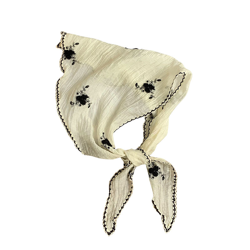 Pañuelo en la cabeza, diadema pastoral femenina de verano, bufanda de seda bordada de color sólido, bufanda pequeña de moda de alta gama, bufanda triangular, cintura