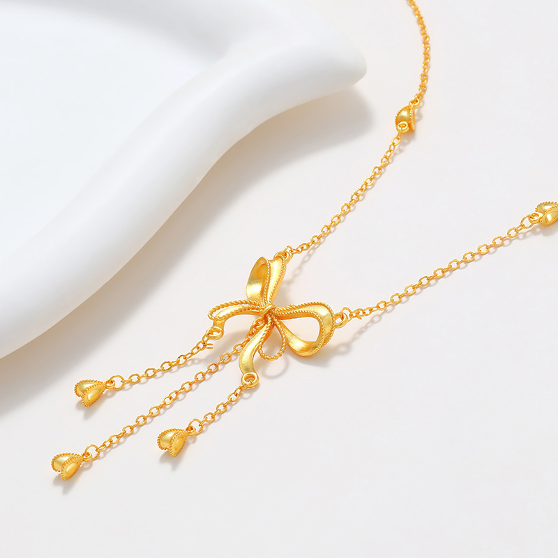 Collar de Borla con Lazo Chapado en Oro de 24k de Aleación de Cobre Xuping Jewelry para Mujer, Cadena de Clavícula de Lujo Ligero para Otoño e Invierno, Venta al por Mayor