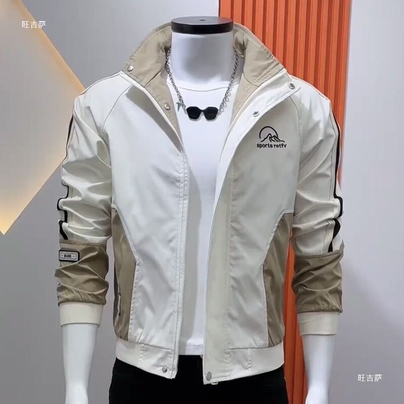 New Style Jacket Spring and Autumn Stand Collar Men's Jacket Trendy Personality Slim Handsome Trendy Hong Kong Style Personality Fashion Youthful
