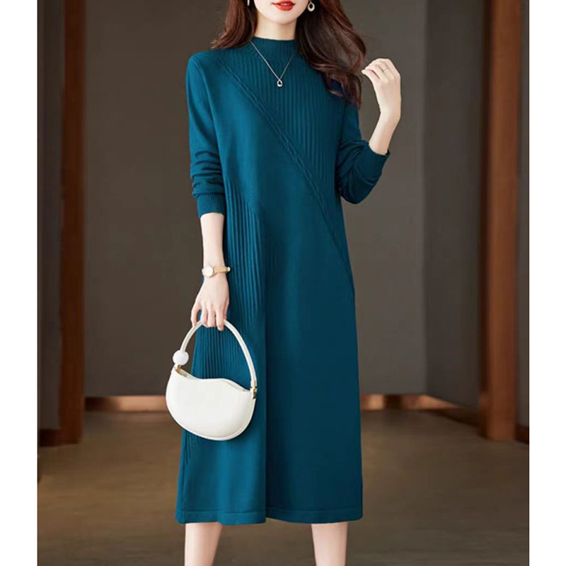 Autumn and Winter Knitted dress Loose Lazy Style Inner Wearing Outer Wearing Half-turtleneck Sweater Dress Long Sweater Women's Base Shirt Autumn and Winter Knitted dress Loose Lazy Style Inner Wearing Outer Wearing Half-turtleneck Sweater Dress Long Sweater Women's Base Shirt