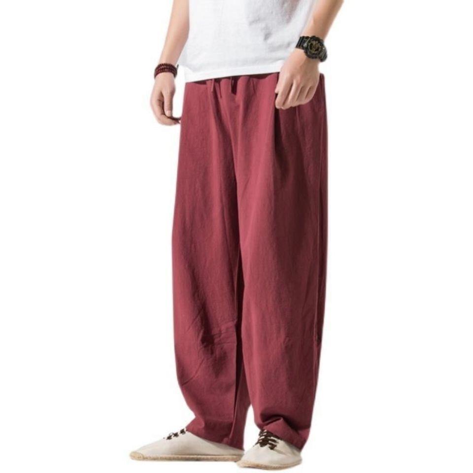 Pantalones de lino de traje Tang de estilo chino para hombres Pantalones de harén de pierna ancha de gran tamaño sueltos casuales para hombres