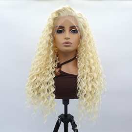 Lace wig   欧美假发女长卷发蓬松玉米烫手勾前蕾丝化纤哑光头套