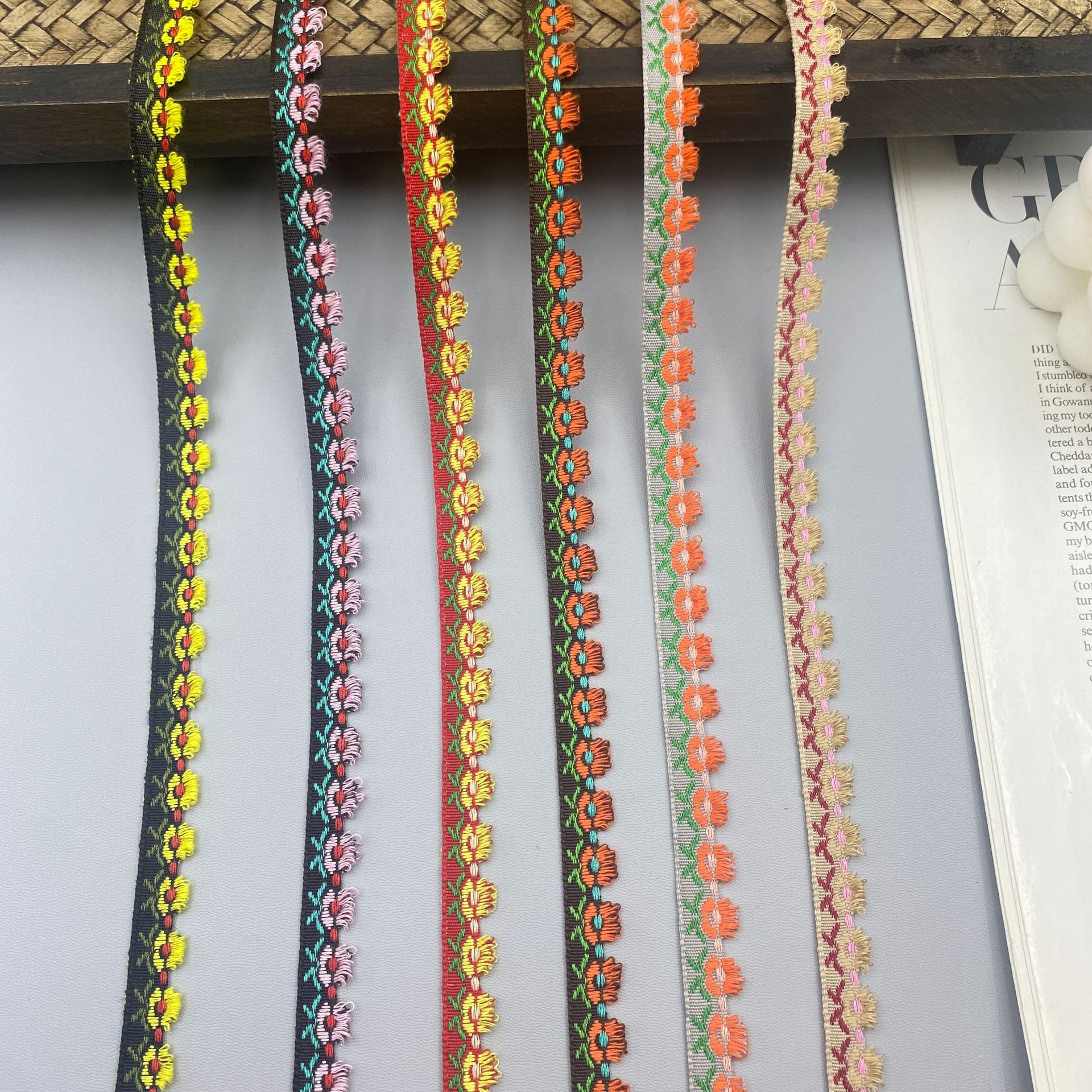 Nuevo estilo estilo étnico flor jacquard cinturón bricolaje ropa aplicable puños falda zapatos sombreros accesorios textiles para el hogar