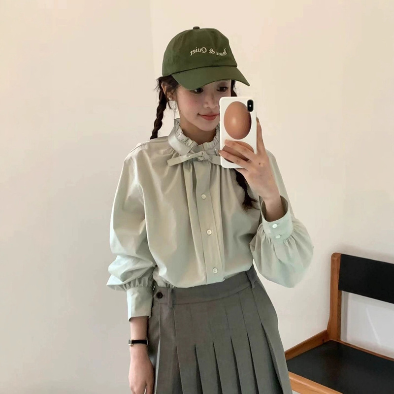 2024【New】Korean Dongdaemun Spring/Summer New Style Eg* Sweet and Cute Campus Style Lace Collar Casual Shirt for Women