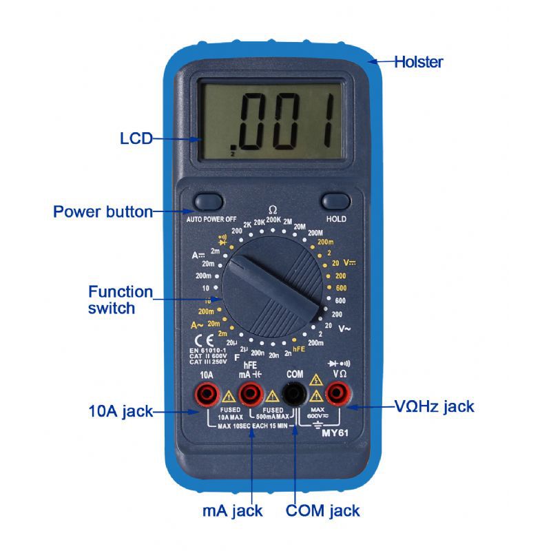 手持式高精度 数字万用表 多用表 MY61 防护皮套耐摔 耐用