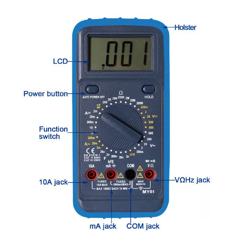 Портативный Высокоточный цифровой мультиметр, Универсальный измеритель, защитный кожаный чехол MY61, устойчивый к падению и прочный.