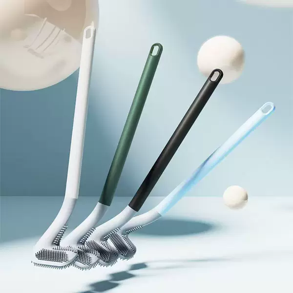Toilet Brush for Home Use, Long-Handled Soft Rubber Toilet Brush, Wall-Mounted, No-Drill Cleaning Brush