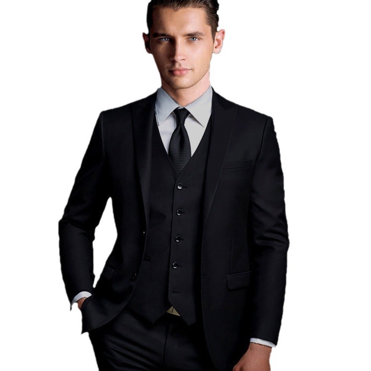 2026 Men's Three-Piece Black Casual Suit Business Attire Wedding Dress Slim Fit Korean Style Performance Outfit Factory Direct