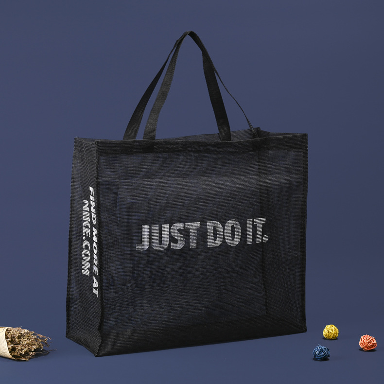 涤纶网布袋透气网纱购物袋手提尼龙沙滩旅行服装店旅行收纳袋