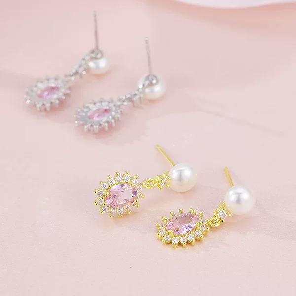 Natural Freshwater Pearl Powder Gemstone Full Diamond Earrings Accessible Luxury Versatile Design Sweet Earrings Women's Elegant Summer