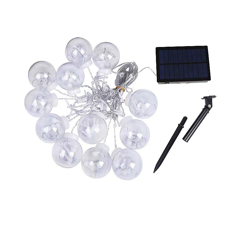 Cadena de luz de bola solar, tienda de jardín impermeable al aire libre, cadena de luz de campamento, decoración navideña, cadena de luz de ambiente