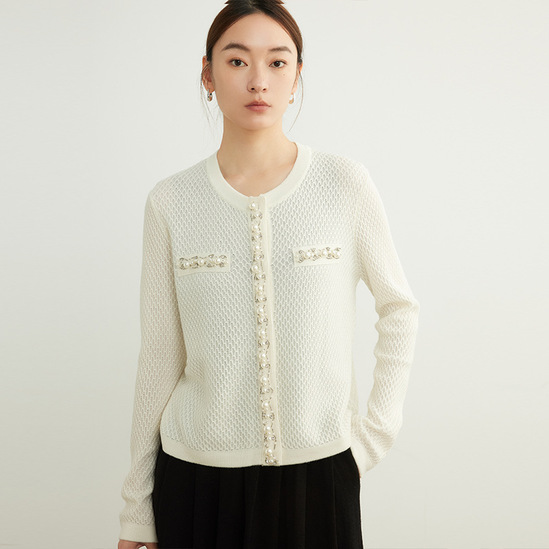 Luxury Rhinestone Pearl Chanel-Style Jacket Sweater Women's New 26-Style Long-Sleeve Wool Knit Cardigan Early Spring Top