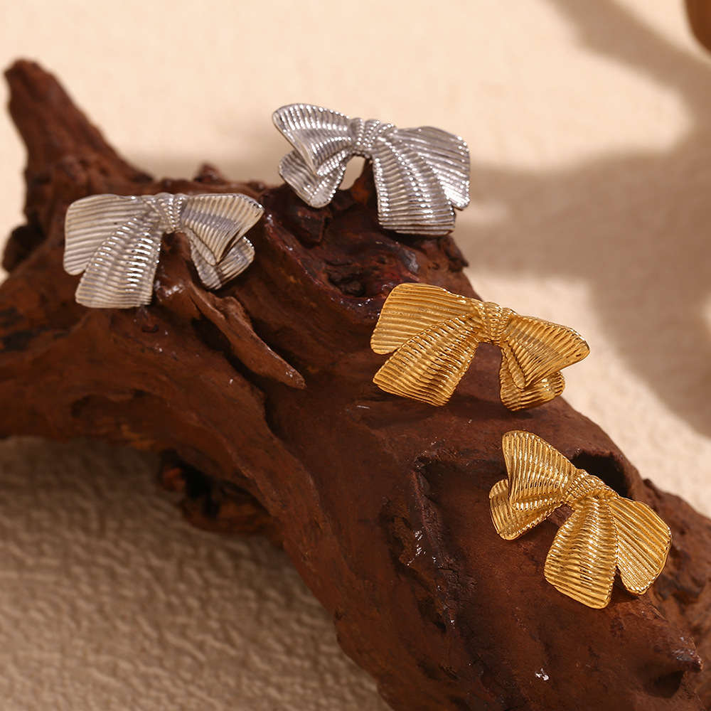 Bow Ribbon Stainless Steel Earrings